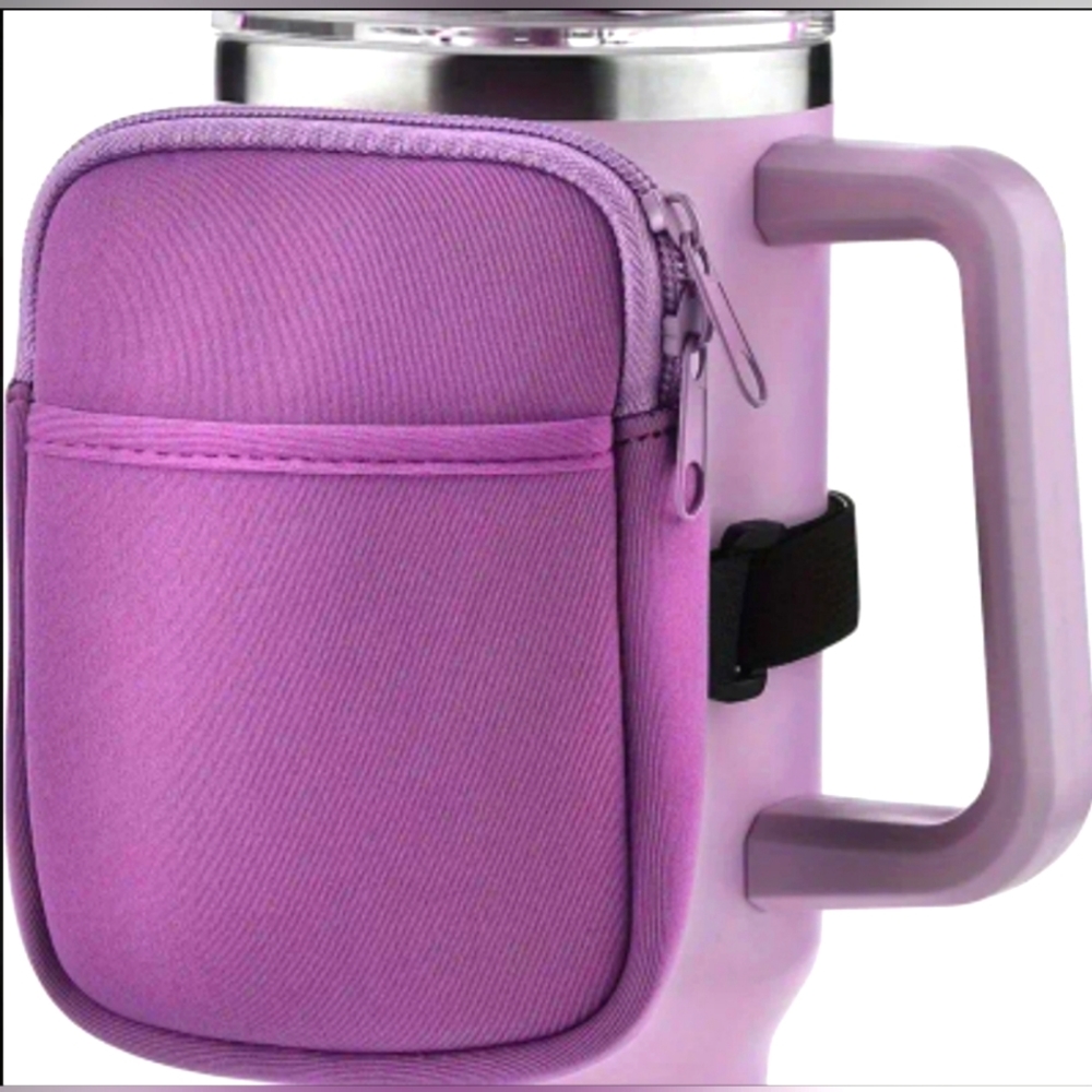 Neoprene Tumbler Pouch With Pocket Purple